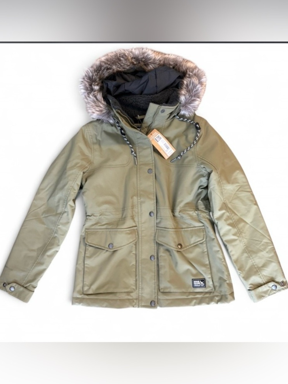 NWT Women's Eddie Bauer Olive Green Parka Jacket with Detachable Fur Hood